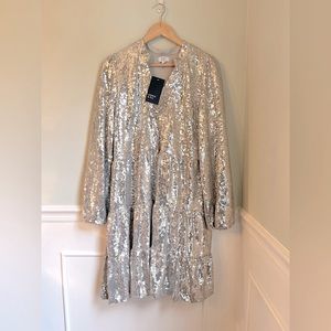 NWT Crown & Ivy Silver Sequin Dress Size M